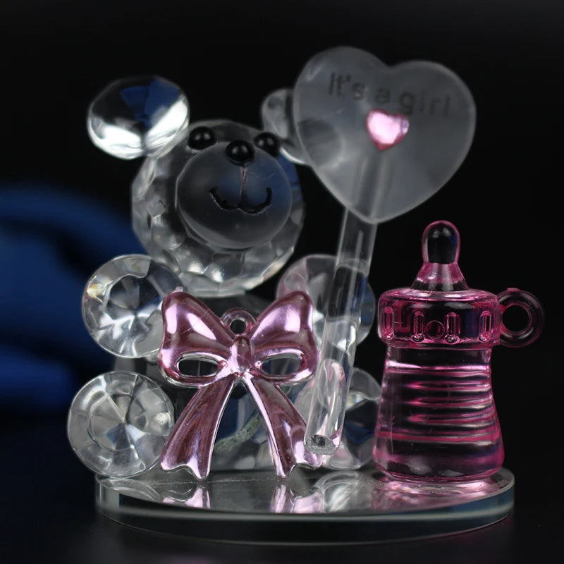 6 pieces per Lot Adorable Crystal Bear with Milk Bottle for Boy Girl Baby Shower Party Favor Gifts