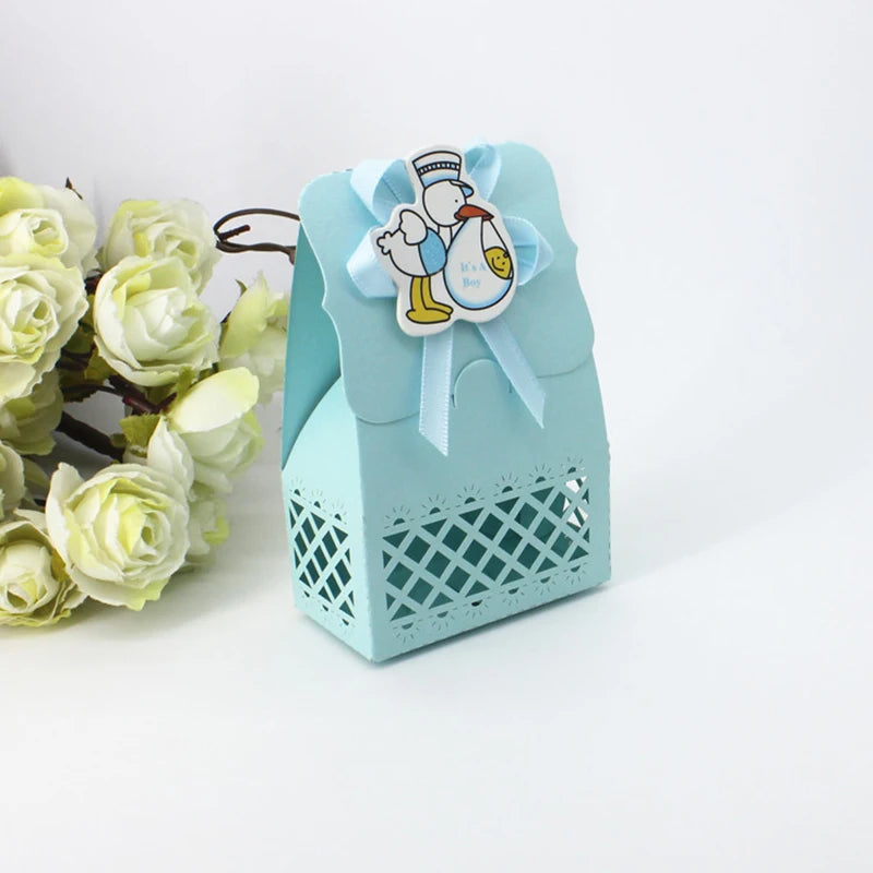 12pcs Baby Bottle Candy Box Kids Birthday Favor Gift Box Baby Shower Bag With Bow Stickers Gender Reveal Birthday Party Supplies