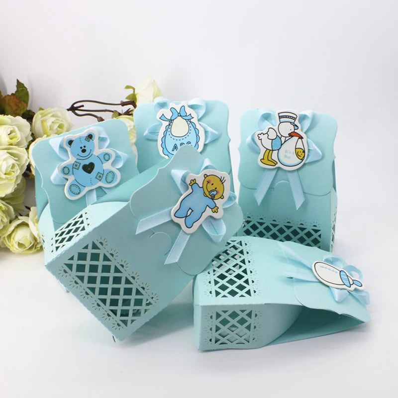 12pcs Baby Bottle Candy Box Kids Birthday Favor Gift Box Baby Shower Bag With Bow Stickers Gender Reveal Birthday Party Supplies