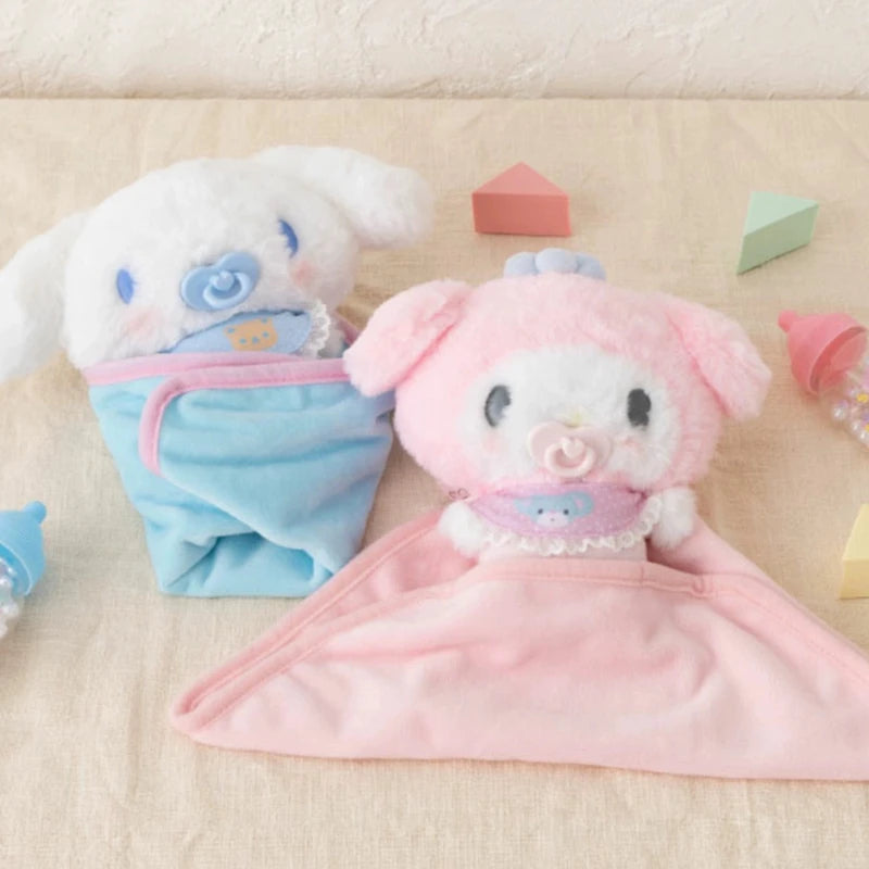 Miniso Sanrio My Melody Hellokitty Cinnamoroll Baby Dress Up Suit Sanrios Baby Pacifier Bottle Plush Set Gifts Box Cute Doll Toy