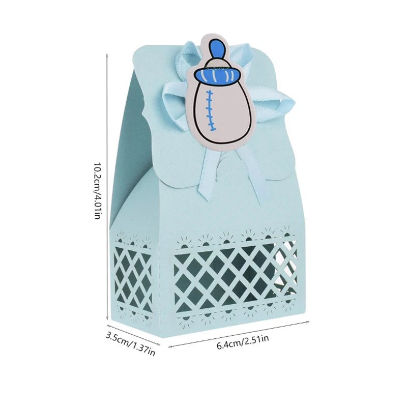 12pcs Baby Bottle Candy Box Kids Birthday Favor Gift Box Baby Shower Bag With Bow Stickers Gender Reveal Birthday Party Supplies