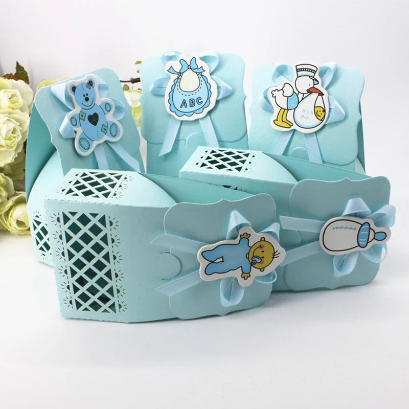 12pcs Baby Bottle Candy Box Kids Birthday Favor Gift Box Baby Shower Bag With Bow Stickers Gender Reveal Birthday Party Supplies