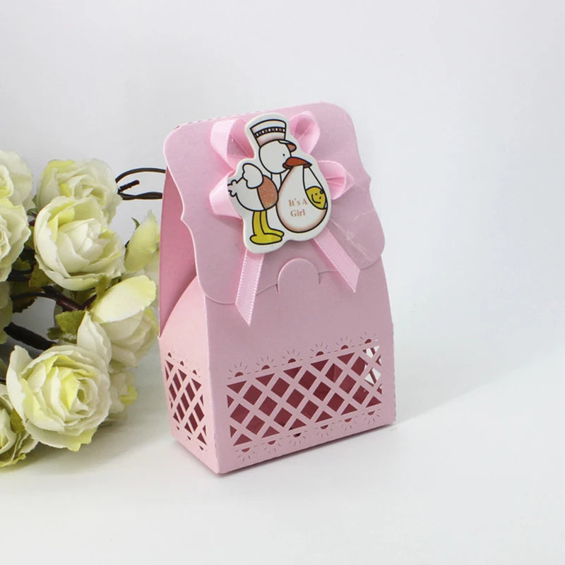 12pcs Baby Bottle Candy Box Kids Birthday Favor Gift Box Baby Shower Bag With Bow Stickers Gender Reveal Birthday Party Supplies