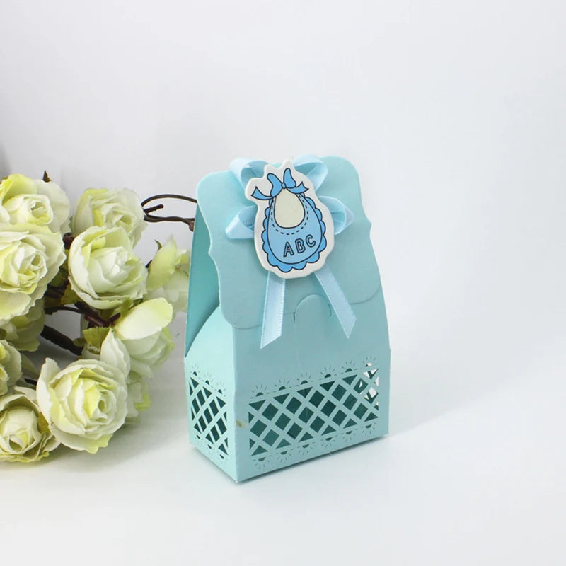 12pcs Baby Bottle Candy Box Kids Birthday Favor Gift Box Baby Shower Bag With Bow Stickers Gender Reveal Birthday Party Supplies