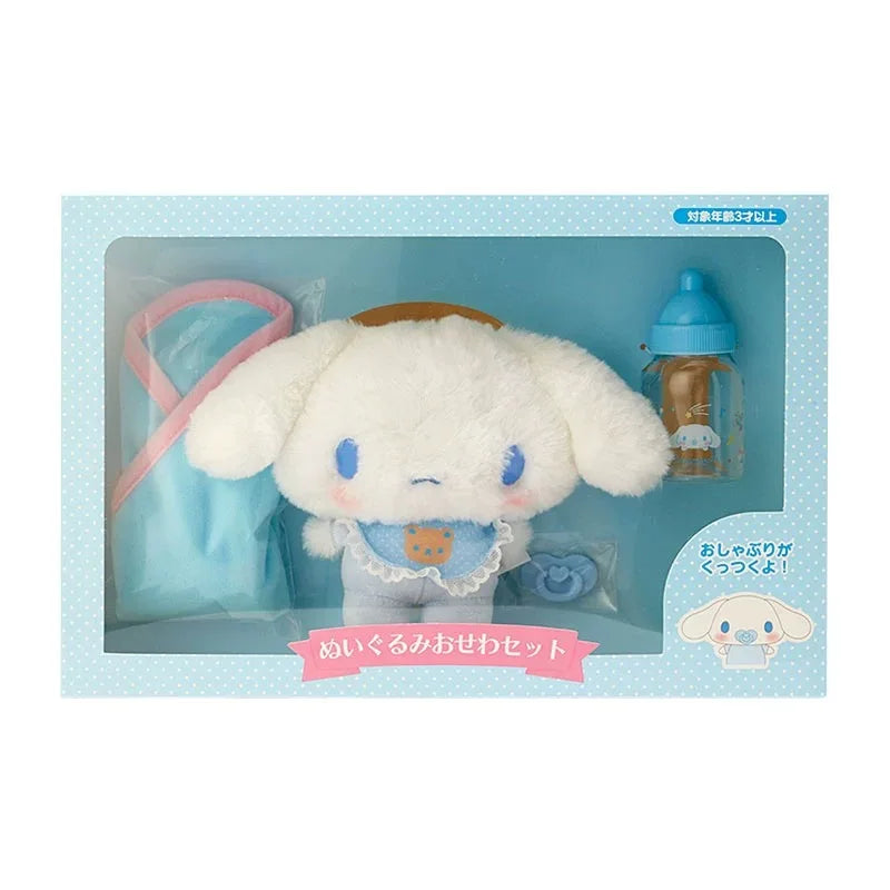 Miniso Sanrio My Melody Hellokitty Cinnamoroll Baby Dress Up Suit Sanrios Baby Pacifier Bottle Plush Set Gifts Box Cute Doll Toy