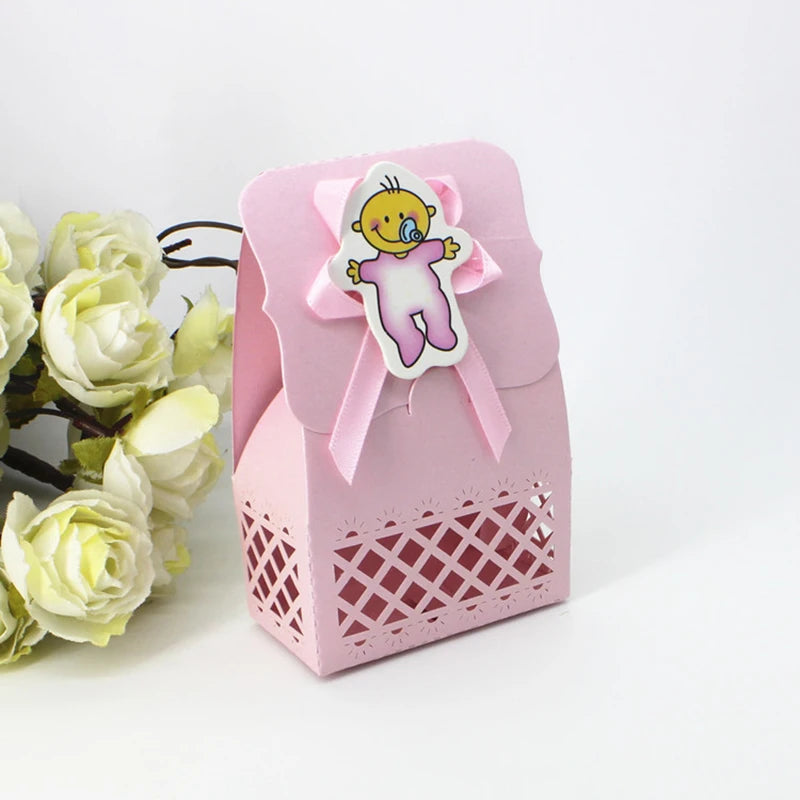 12pcs Baby Bottle Candy Box Kids Birthday Favor Gift Box Baby Shower Bag With Bow Stickers Gender Reveal Birthday Party Supplies