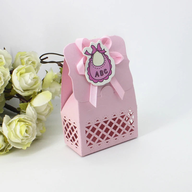 12pcs Baby Bottle Candy Box Kids Birthday Favor Gift Box Baby Shower Bag With Bow Stickers Gender Reveal Birthday Party Supplies