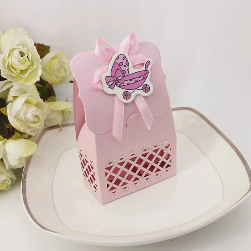 12pcs Baby Bottle Candy Box Kids Birthday Favor Gift Box Baby Shower Bag With Bow Stickers Gender Reveal Birthday Party Supplies