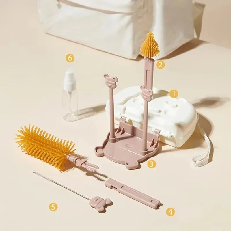 Baby Bottle Cleaning Kit With Drying Rack, Silicone Brushes, Straw & Nipple Cleaner, Storage Box