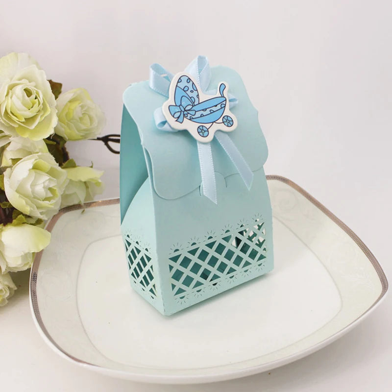 12pcs Baby Bottle Candy Box Kids Birthday Favor Gift Box Baby Shower Bag With Bow Stickers Gender Reveal Birthday Party Supplies