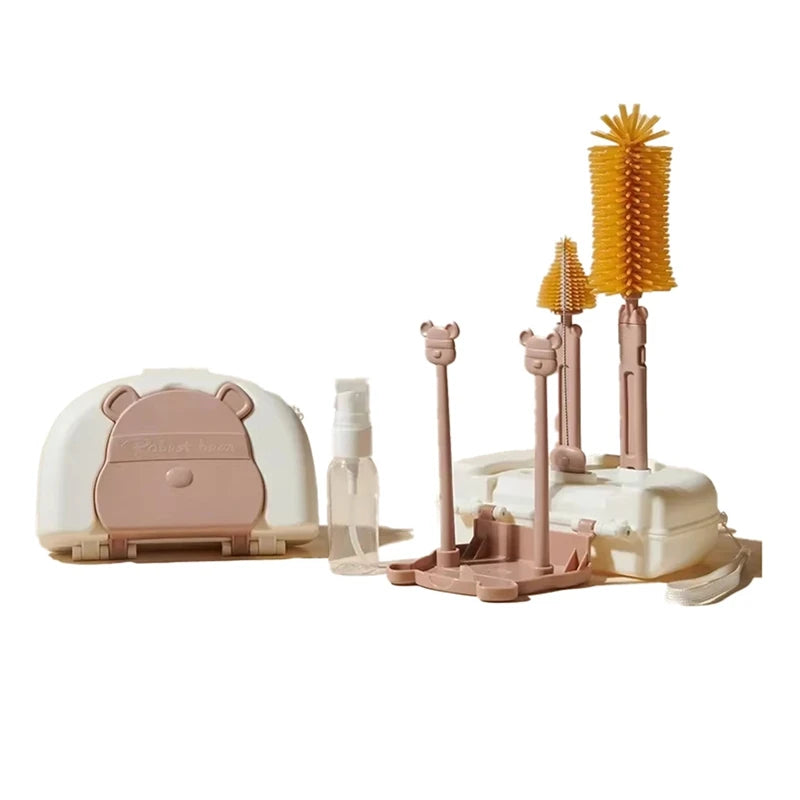 Baby Bottle Cleaning Kit With Drying Rack, Silicone Brushes, Straw & Nipple Cleaner, Storage Box