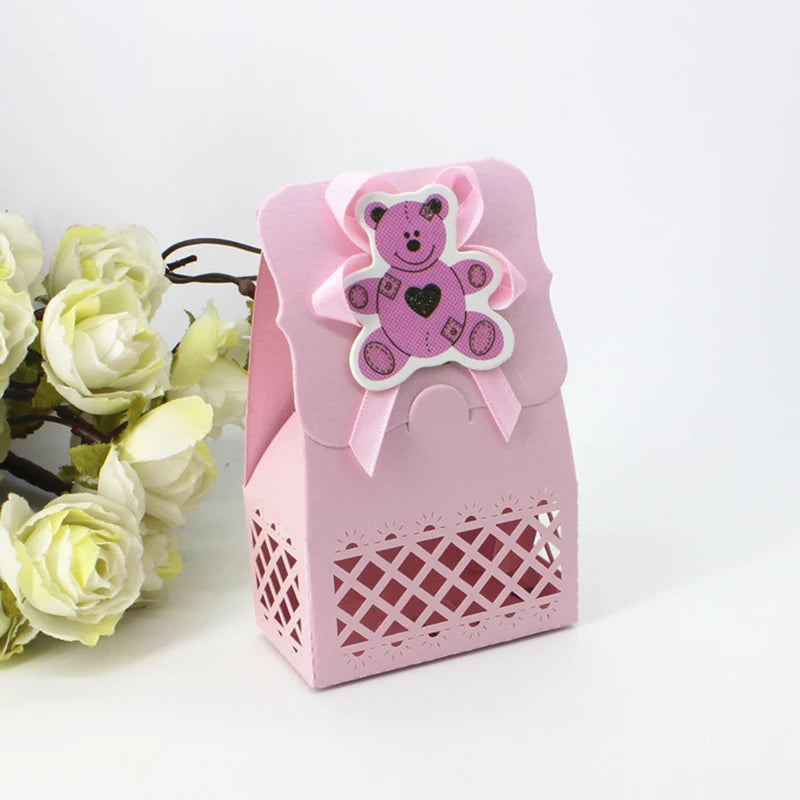 12pcs Baby Bottle Candy Box Kids Birthday Favor Gift Box Baby Shower Bag With Bow Stickers Gender Reveal Birthday Party Supplies