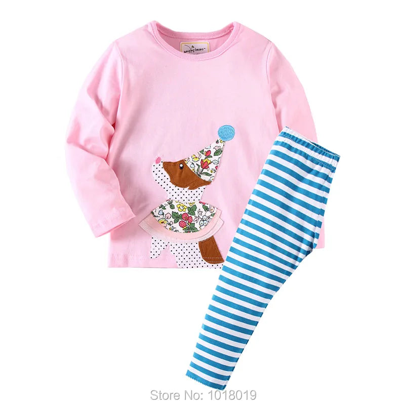 100% Knitted Cotton t-shirt Pants 2pc Girl Suits