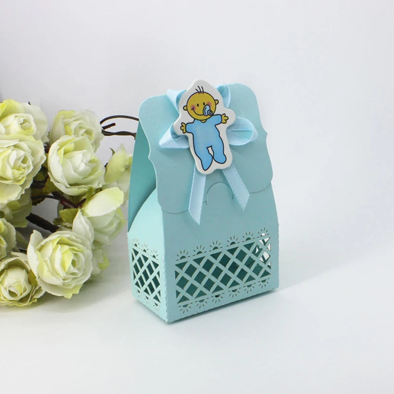 12pcs Baby Bottle Candy Box Kids Birthday Favor Gift Box Baby Shower Bag With Bow Stickers Gender Reveal Birthday Party Supplies