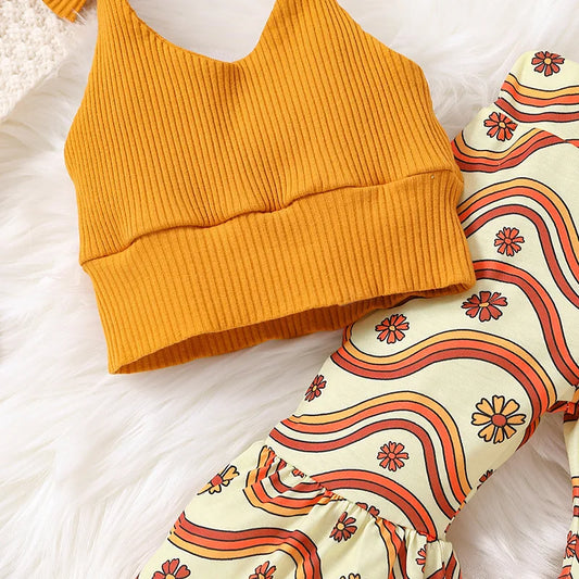 2pc Girls Summer Hot Backless Tube Tops Flare Trousers Set
