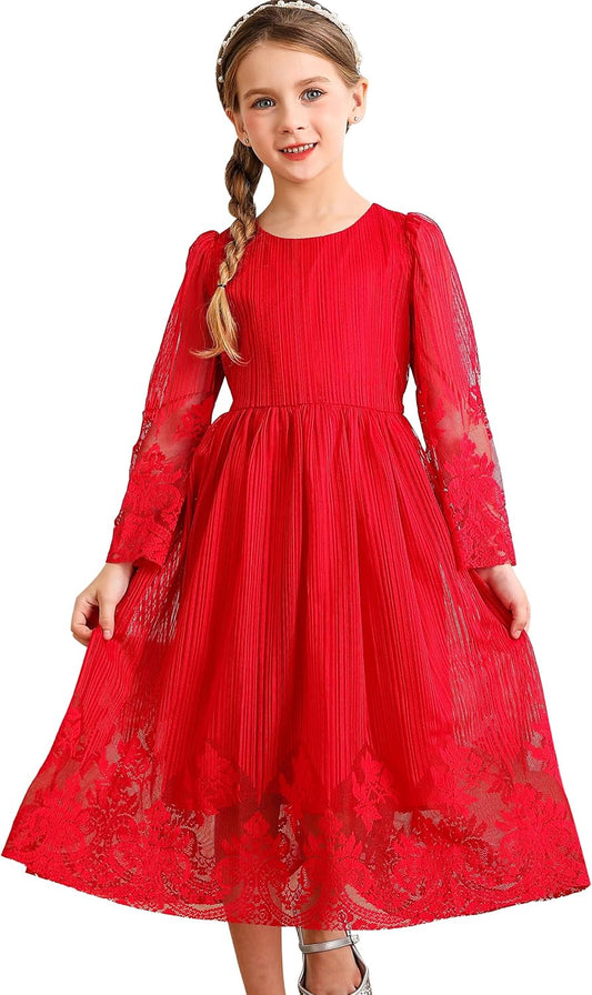 Girl'S Classy Embroidery Lace Maxi Flower Girl Dress