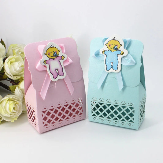 12pcs Baby Bottle Candy Box Kids Birthday Favor Gift Box Baby Shower Bag With Bow Stickers Gender Reveal Birthday Party Supplies