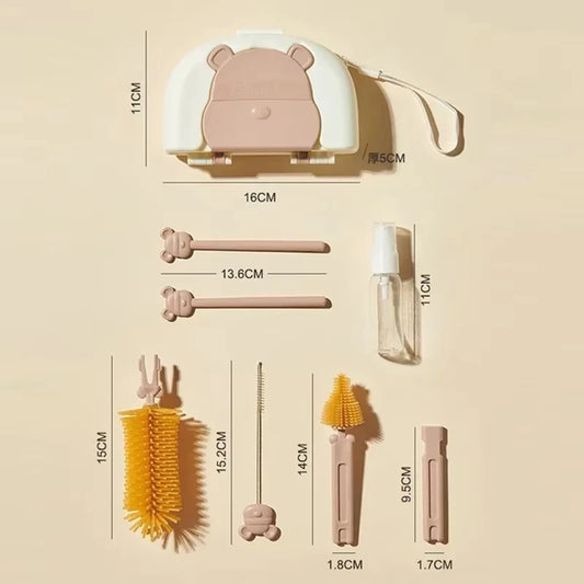 Baby Bottle Cleaning Kit With Drying Rack, Silicone Brushes, Straw & Nipple Cleaner, Storage Box