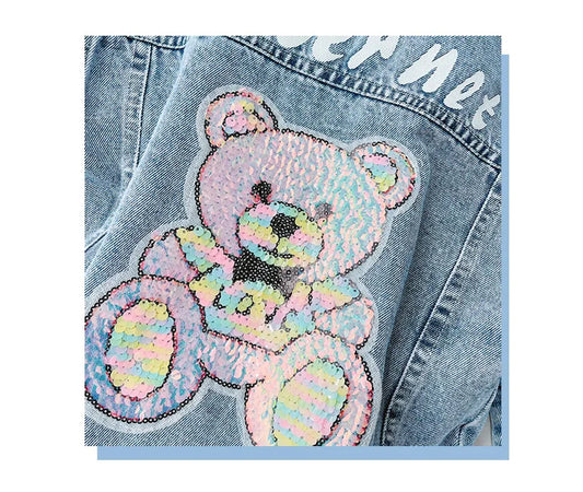 Girls' Bear Pattern Embroidery Jean Jacket Kids Denim Jackets for Girls Baby Teenagers Clothes Fashion Coats Children Outwear