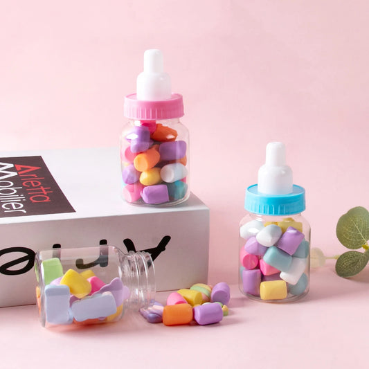 12pcs Blue Pink Mini Baby Bottle Candy Chocolate Marshmallows Packaging Box Baby Bottle Candy Box Baby Shower Gender Reveal Gift